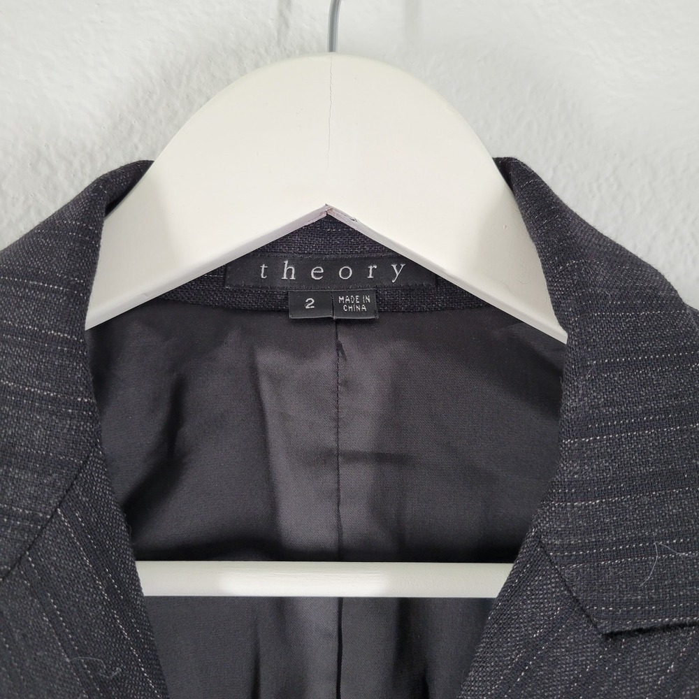 Theory Blazer Womens 2 Charcoal Gray Pinstripe Wool Blend Single Button Jacket - Picture 5 of 9